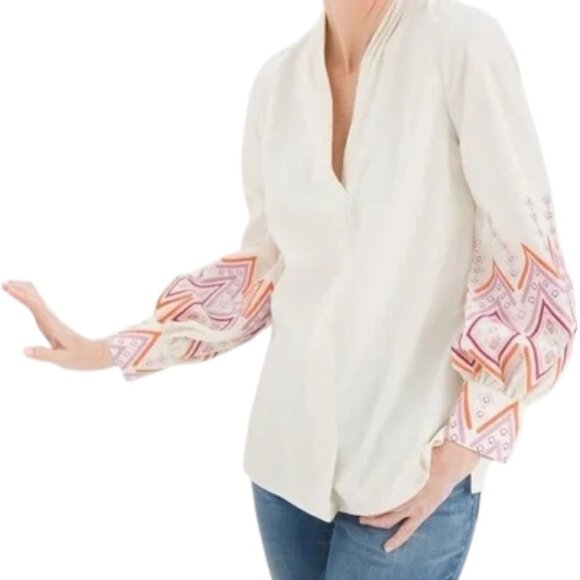 Chico's Embroidered Balloon Sleeve Pullover Blouse Cream Women's Sz. 2 / Large - Picture 1 of 10